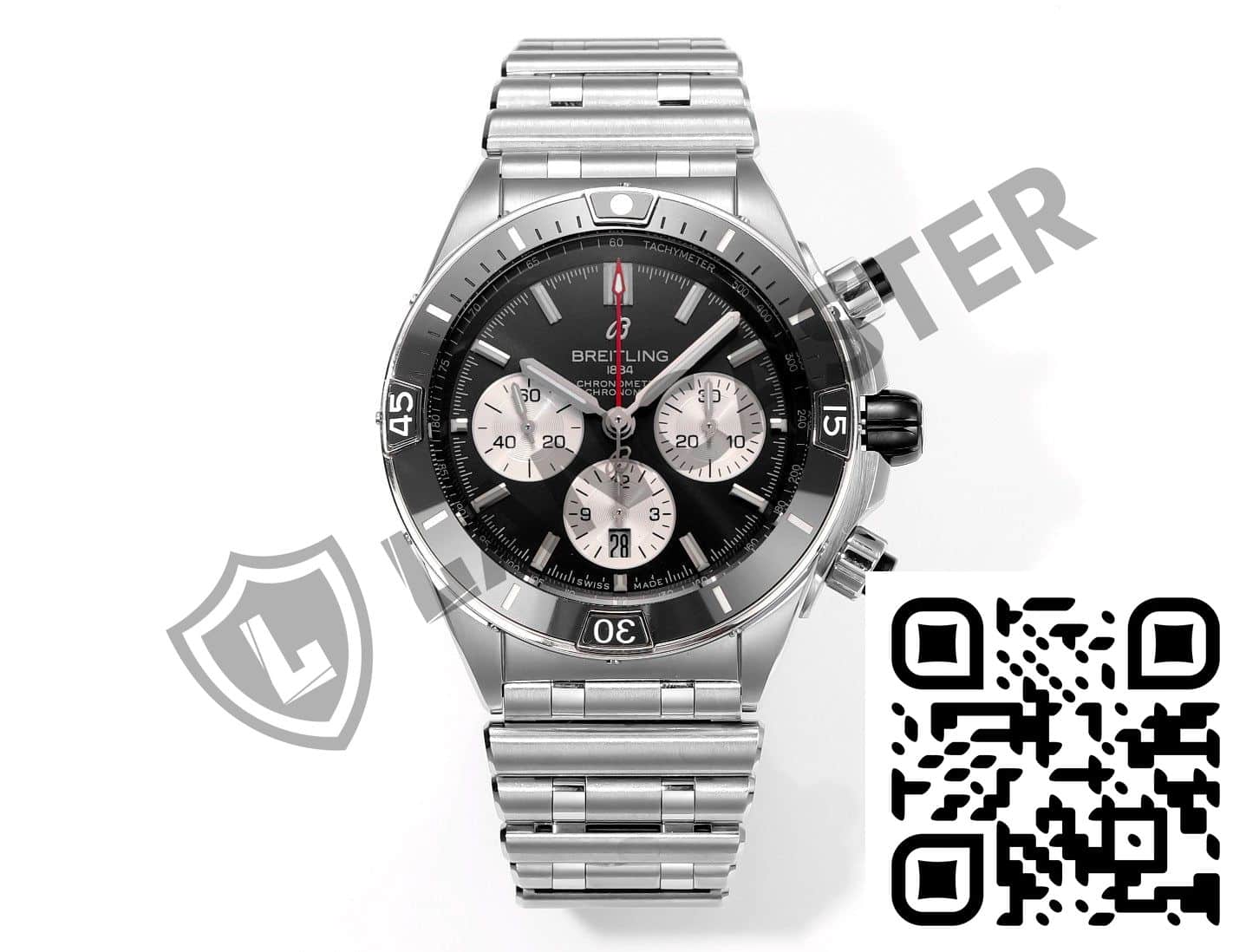 a silver watch with a qr code