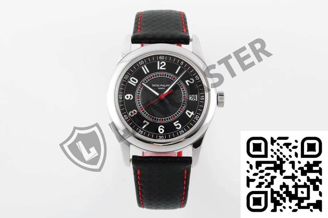 a watch with a black face and red straps