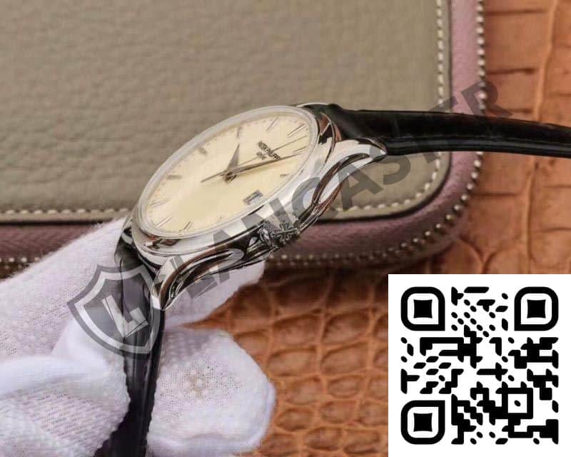 a watch with a black leather band